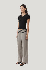 Organic Cotton V Neck Tee - Jet — model side