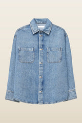 Oversized Denim Shirt — model back