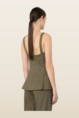 Glen plaid wool gilet - KAKI — model back