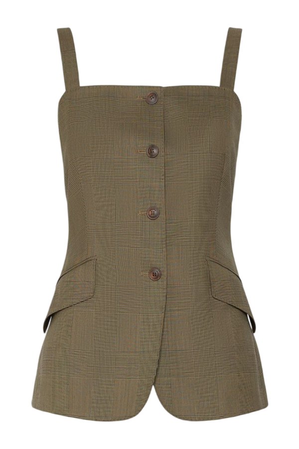 Glen plaid wool gilet - KAKI — packshot