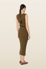 Rib-knit cotton and viscose yarn dress - MUD — model back