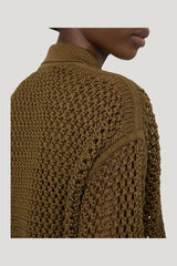 Cotton cordonnet cardigan - KAKI — model side