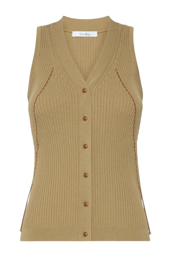 Cotton and viscose yarn gilet - KAKI — packshot