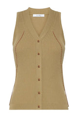 Cotton and viscose yarn gilet - KAKI — packshot
