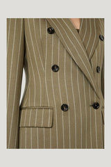 Double-breasted pinstripe jersey blazer - KAKI — model side