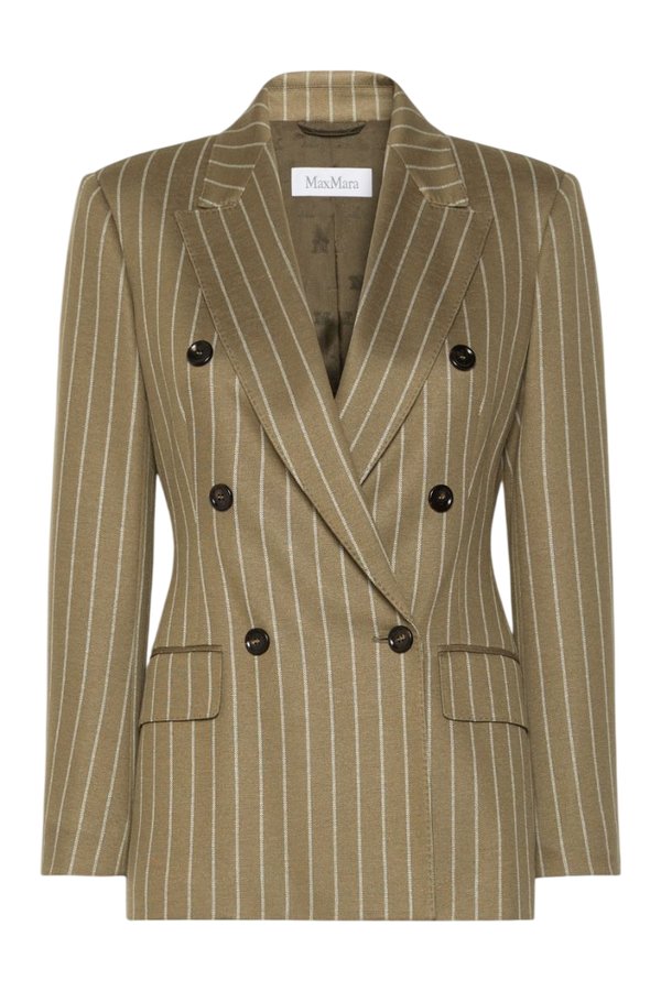 Double-breasted pinstripe jersey blazer - KAKI — packshot