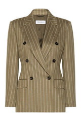 Double-breasted pinstripe jersey blazer - KAKI — packshot