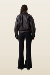 Paige Faux Leather Cropped Jacket - Cherry — model back
