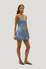Pelea Mini Dress Vintage Blue Check — model side