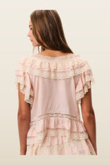 Persine Silk Ruffle Top - PETAL PEACH — model back