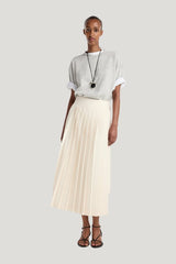 Plissé wrap skirt — model front