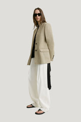 Raw lapel jacket — model side