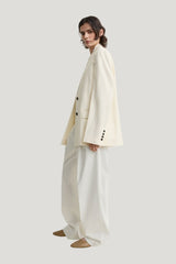 Raw lapel jacket — model side