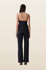 Rema Halter Longline Denim Top — model back