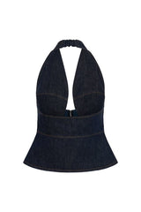 Rema Halter Longline Denim Top — packshot