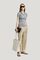 Ribbed cashmere silk polo grey melange — model front