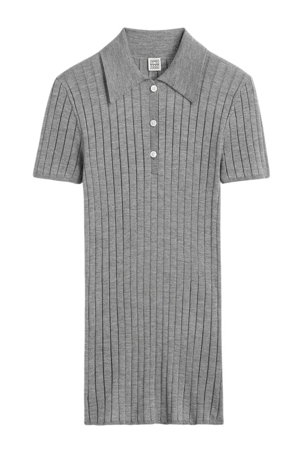 Ribbed cashmere silk polo grey melange — packshot