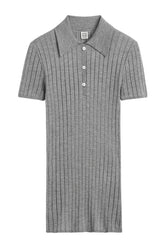 Ribbed cashmere silk polo grey melange — packshot