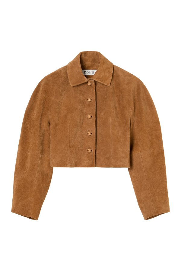 Rounded textured suede jacket | cognac — packshot