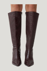 Sarah Faux Leather Crocodile Boot — model side