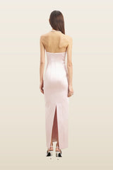 Satin Column Corset Maxi Dress — model back