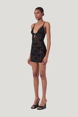 Scarlett Dress Flocked Mesh — model side
