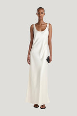 Scoop neck satin dress — model front