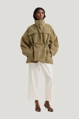 Sculptural safari jacket — model front