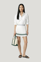 Serif Logo Pleated Skirt - White/Forest — model front