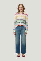 Shirt in viscose blend with lace motif — model front