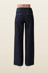 Sienna Flare Mid Rise Denim Jeans - Indigo Pinstripe — model back
