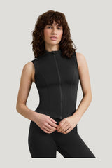SkinLuxe Sleeveless Zip Through Running Top - Shadow — model side