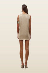 Sleeveless Knit Mini Dress (Light Gold Sequin) — model back