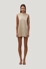 Sleeveless Knit Mini Dress (Light Gold Sequin) — model front