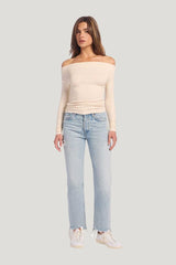 Slinky Rib Off-The-Shoulder Shirt — model front