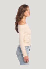 Slinky Rib Off-The-Shoulder Shirt — model side