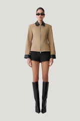 Solange Zip Up Collared Jacket - Natural — model front