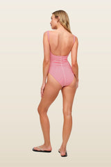 Square Neck One Piece | Cayenne Stripe — model back