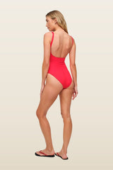 Square Neck One Piece | Smooth Cayenne — model back