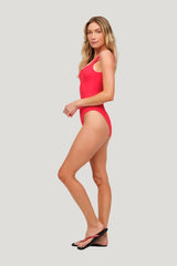 Square Neck One Piece | Smooth Cayenne — model side