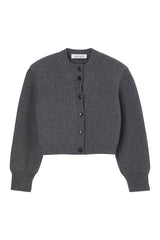 Statement shoulder cardigan | mid grey melange — packshot