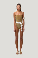 Strapless One Piece (Mocha Shimmer Lurex) — model front