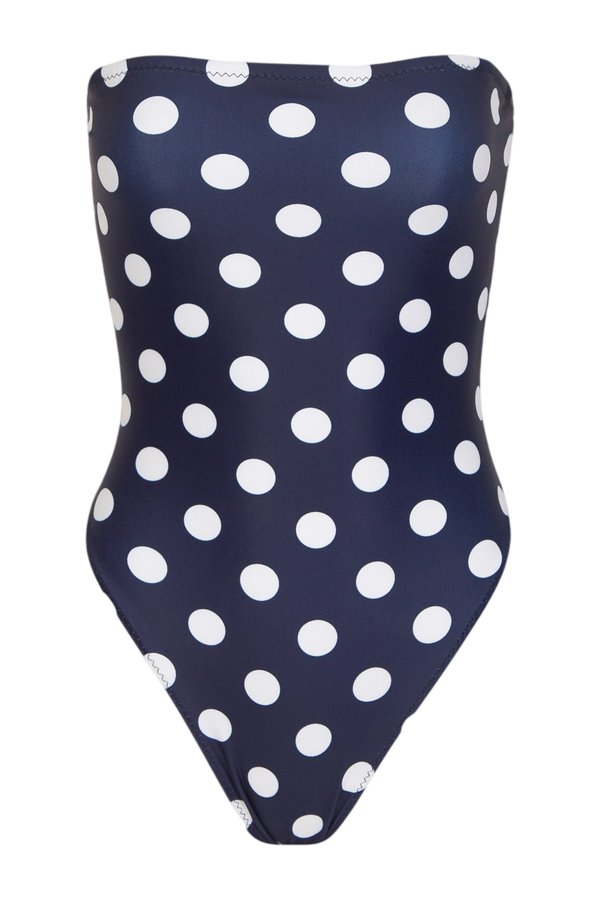 Strapless One Piece (Navy White Polka Dot) — packshot
