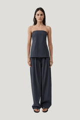 Strapless Rouleau Tie Top - Ink Stripe — model front