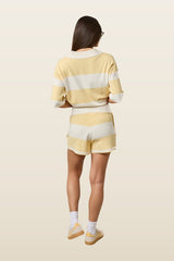 Stripe Knitted Collar Short Sleeve Top - Lemon Sorbet — model back