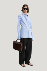Striped poplin shirt — model front