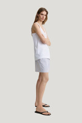 Striped summer shorts — model side