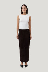 Suede Column Skirt - Coffee — model front