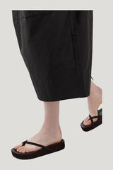Suede Cross Strap Flatform - Coffee — model side
