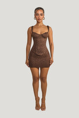 The Cinched Lace Mini Skirt — model front